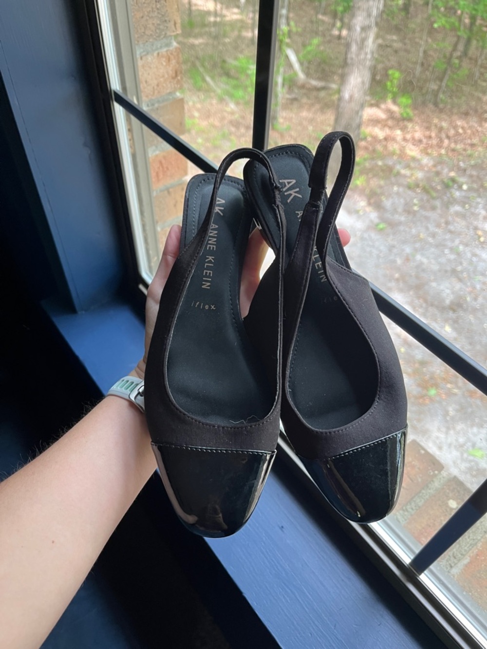 Anne Klein Black Slingback Cap-Toe Mules